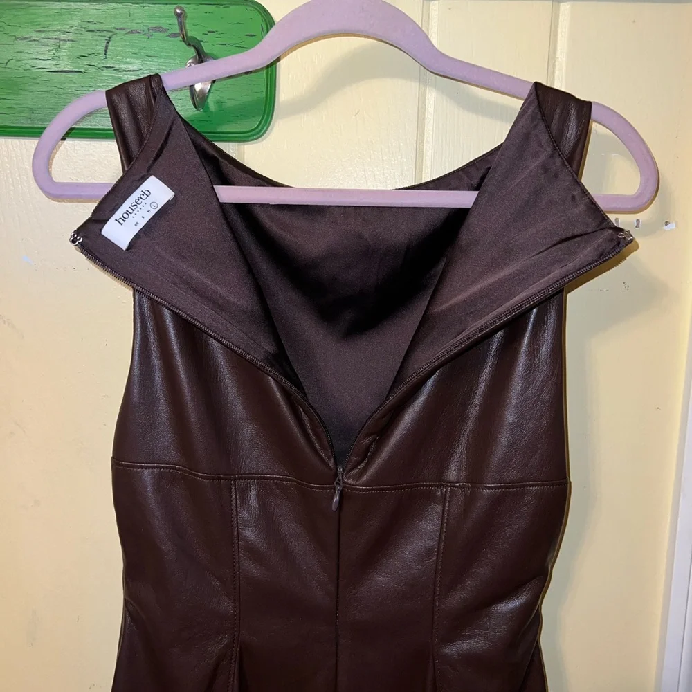 House of CB Brown Vegan Leather Sleeveless Maxi Dress Slit Back Bodycon Size L - Picture 10 of 11